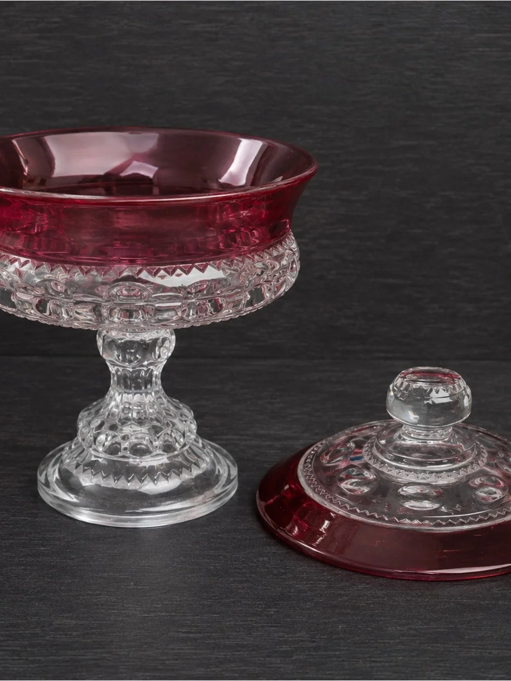 Indiana Glass Ruby Cranberry Overlay Covered Compote Candy Dish